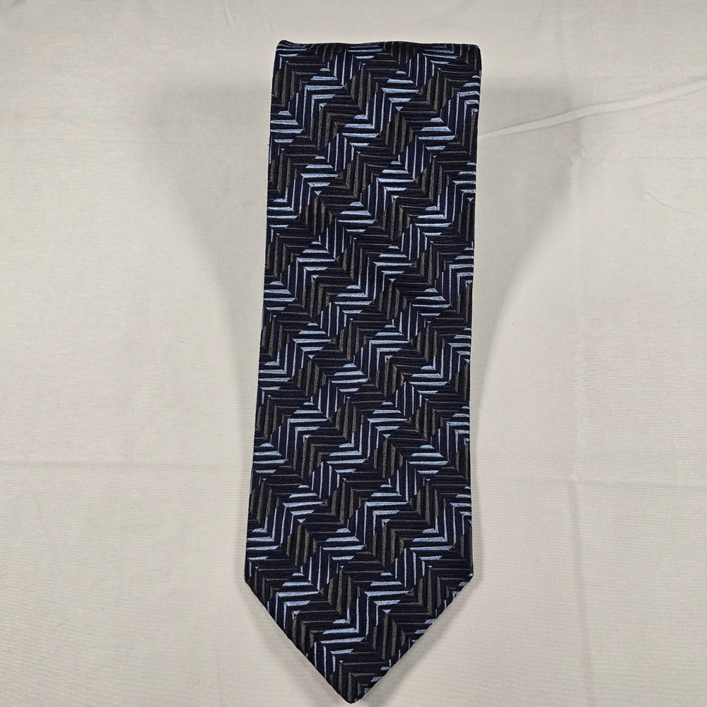 Pronto Uomo Made in Italy Silk Tie Blue Gray Chevron Old Money Business